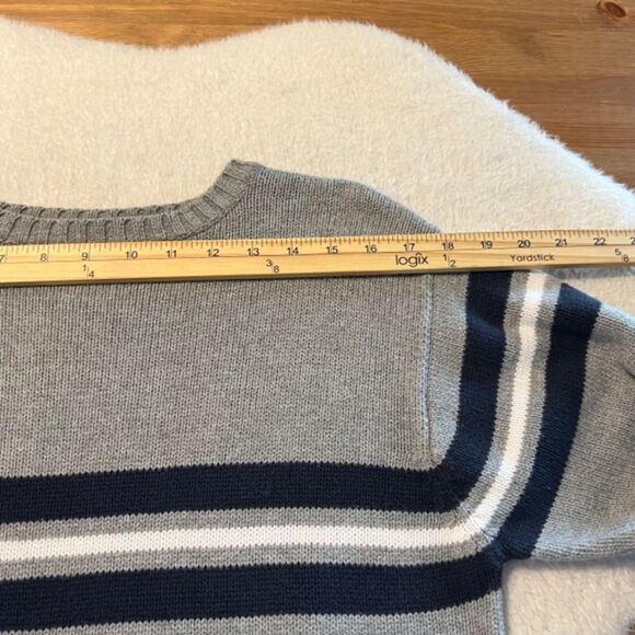 Gap Youth Boys Gray Stripe 100% Cotton Crewneck Long Sleeve Sweater Sz XL-12 - Picture 7 of 9